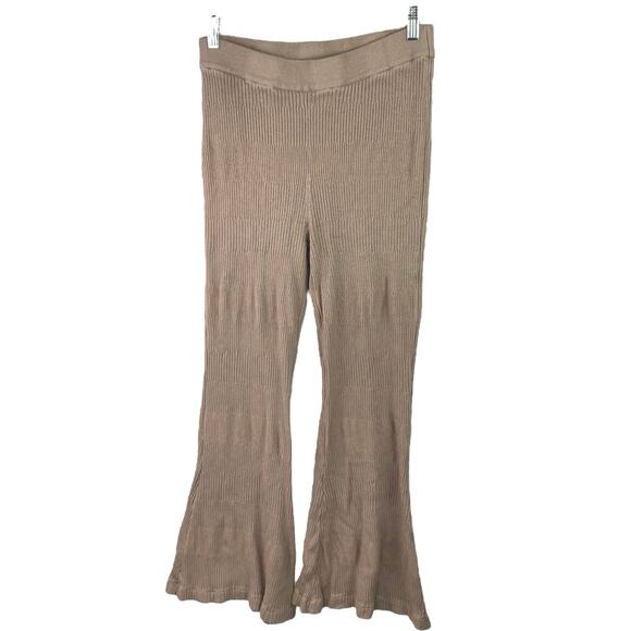 Song Of Style Tan Rib Knit High Waist Flared Bootcut Trousers Leggings Pants XL - Picture 2 of 7